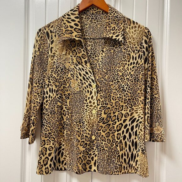 Vintage Leopard Print Collared Button-Up Blouse - M - Picture 3 of 16